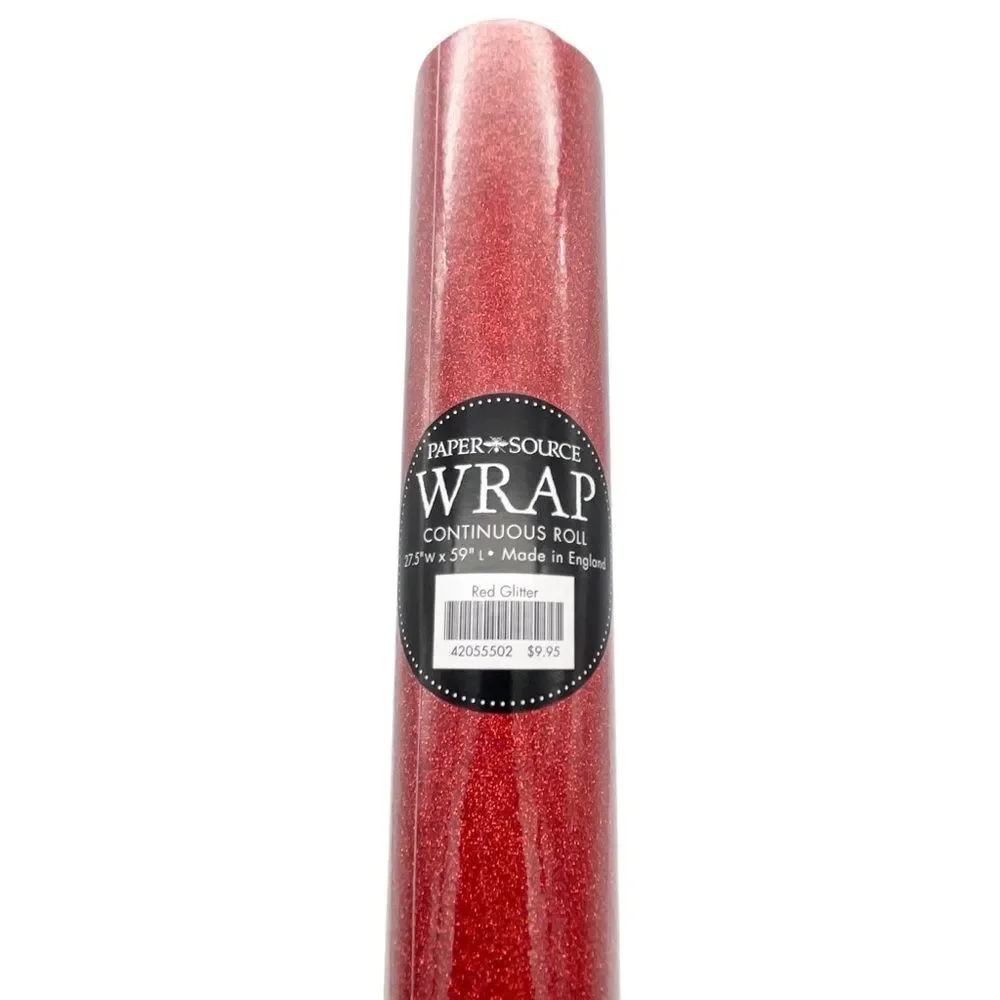 NWT Paper Source Red Glitter Wrapping Paper Roll 27.5”x59” Christmas Gift Wrap
